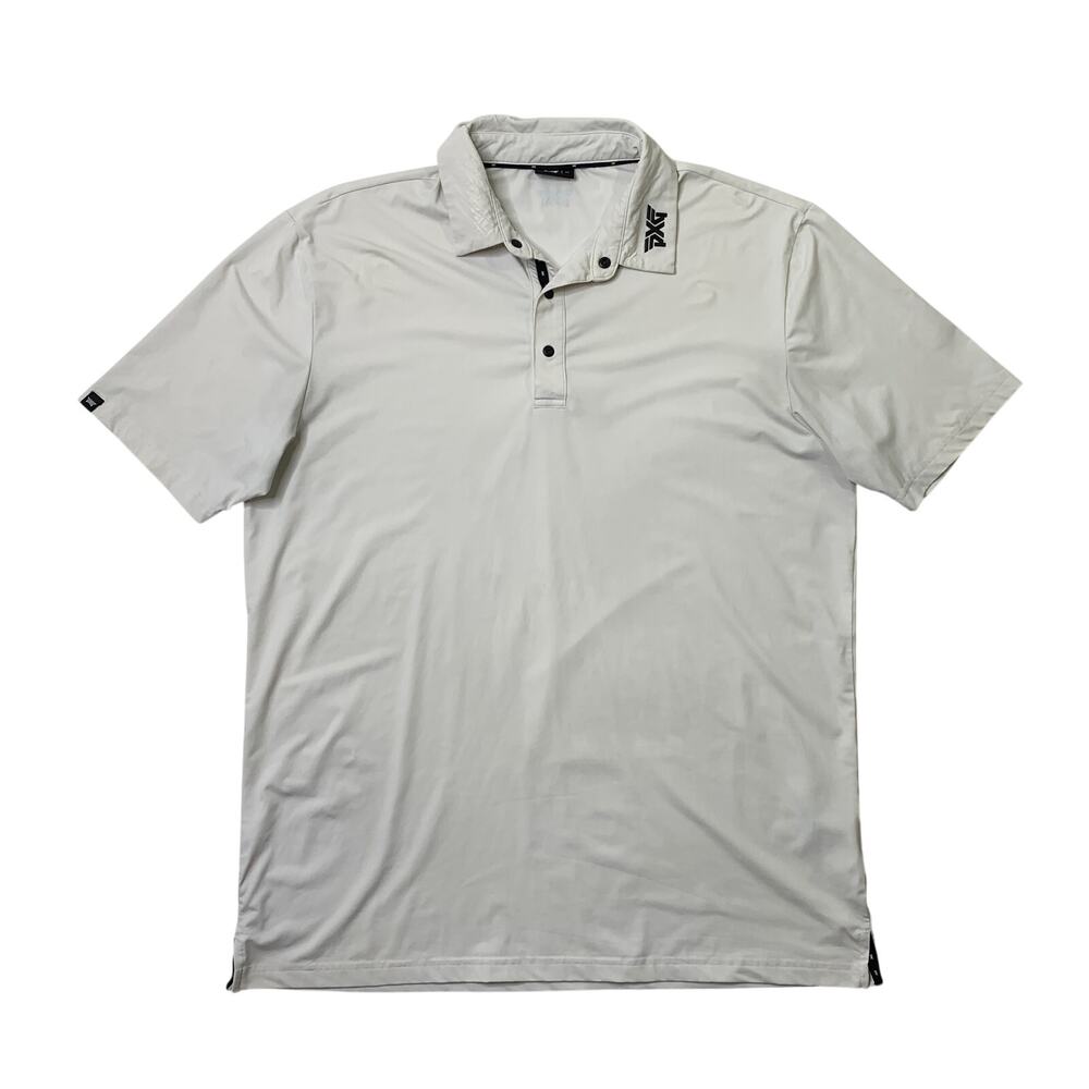 PXG Polo Shirt Mens M Medium Off White Snap Buttons Short Sleeve Stretch Golf